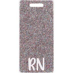RN Badge Buddy Pink Glitter ID Card Sleeve Bling Vertical Registered Nurse Name Tag Holder Nursing Heavy Duty Acrylic Badge Case Aesthetic for Nurses Hospital Work