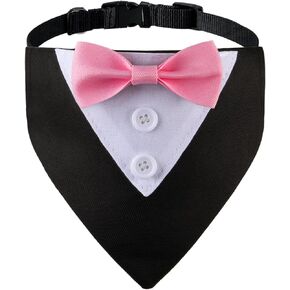 Dog Tuxedo Suit with Bow tie, Dog Wedding Bandana Collar, Pet Birthday Tux Outfit for Small Dogs Pink, S