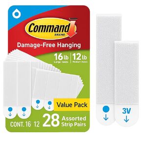 15 lb & 10 lb Large and Medium Picture Hanging Strips 28 Assorted Pairs (56 Strips), Damage Free Hanging Picture Hangers, Great for Home Decor, White Adhesive PH20928NA