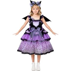 Cute Cartoon Tiered Tulle Dress Ruffles Lace Tulle Princess Birthday Party Dress with Headband