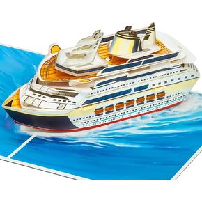 Cruise Ship Pop Up Card, Travel, Ocean, 3D Greeting Cards, Gift For Fathers Day, Retirement, Birthday, Dad, Grandfather, Men, Coworker, Boss, 5x7 - Includes Envelope And Message Note