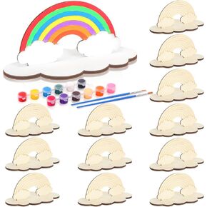 Blueweenly 24 Sets Rainbow Crafts for Kids Rainbow Art Painting Sets for Party Favors Wooden Painting Brush Kit Return Gifts for Birthday Party Supplies Class Make Your Own Craft Kits (Classic)