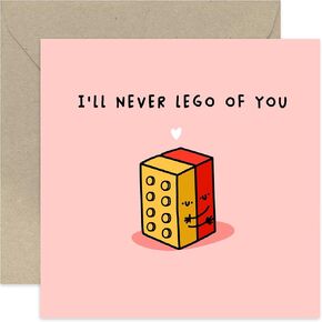 Old English Co. Cute Wedding Anniversary Card for Husband of Wife - Lego Valentine's Day Card for Boyfriend or Girlfriend - 'Never Lego' Funny Whitty Romantic Gift for Him | Blank Inside