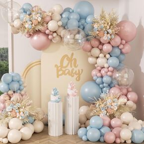 Gender Reveal Balloon Arch Kit, 130pcs Pink and Blue Balloons with Sand White Balloons for Boho Gender Reveal Birthday Baby Shower Decorations