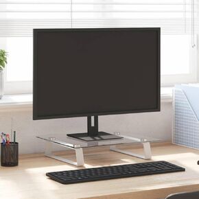 Monitor Stand with Tempered Glass and Metal Design, Ergonomic Height Adjustment, Modern Style, White