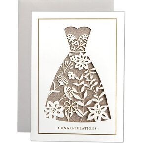 Gooji 5x7 Wedding Cards for Bridal Shower, Newly Wed, Marriage Gifts, Bride and Groom Gifts, Wedding Gifts for Newlyweds (Wedding Gown) Gold Foil, Laser Cut