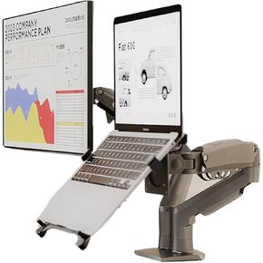 Two-in-one monitor notebook combination stand dual-screen external computer stand bracket mechanical arm desktop heightening radiator folding support suspended vertical adjustable shelf tablet(White)