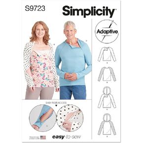 Simplicity Unisex Dual Port Access Chemo Top and Hoodie Sewing Pattern Kit, Code S9723, Sizes XS-S-M-L-XL, Multicolor