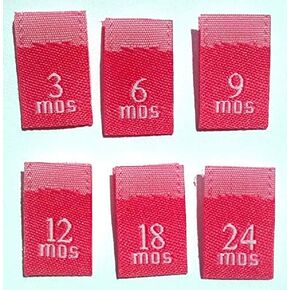120 pcs Woven Infant Clothing Sewing Garment Label Size Tags HOT Pink Months - 3MO, 6MO, 9MO, 12MO, 18MO, 24MO (20pcs Each)