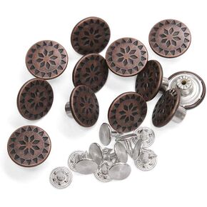 Set of 12 Decorative Antique Copper Jeans Buttons, 17mm