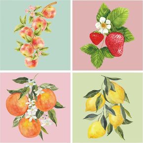 Affrolling 4 Pcs Fruit Diamond Art Kits Diamond Art Painting DIY for Adults Aesthetic Wall Crafts Room Decor Cute Painting Pictures 5d Craft Wall Decor for Home, 8 x 8 Inches