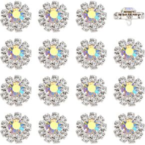 PH PandaHall 24pcs Rhinestone Buttons Embellishments Buttons Clear Flower Crystal Button Decoration Flower Rhinestone Sewing Shank Button for DIY Jewelry Clothing Wedding Accessory, Gunmetal