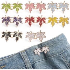 8 Sets Instant Pant Waist Tightener - Maple Leaves Button Pins for Jeans,Tool-Free Adjustable Loose Waist Buckle for Women Men Kids