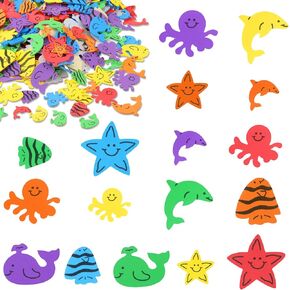 Tinlade 1000 Pcs Ocean Animal Foam Stickers 5 Designs Cartoon Marine Sea Animal Include Starfish Dolphin Octopus Whale Fish Stickers Decals for Teacher Rewards and DIY Crafts