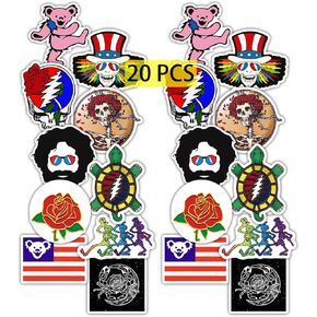 Cartoon Bear Rock Band Stickers（20 Pcs，Large Size） Punk Band Vinyl Decals Gifts Party Supplies for Water Bottles Skateboard Luggage Scrapbook Kids Teens Adult