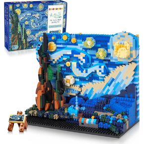 HOGOKIDS The Starry Night Building Kit - Vincent Van Gogh Micro Building Blocks Sets Mini Construction Model DIY Art Projects Home Decor Display Ideas Painting Set for Adults - 1851PCS