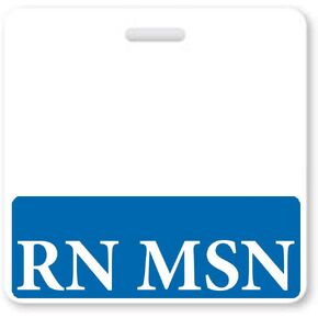 RN MSN Badge Buddy - Heavy Duty Horizontal Badge Buddies for Masters of Science in Nursing Degree - Spill & Tear Proof Cards - 2 Sided USA Printed Role Identifier Tag Backer by Specialist ID (Blue)