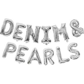 Denim and Diamonds Party Decorations Include Denim and Diamonds Silver Balloon Banner Denim and Pearls Party Decor for Crystal Theme Bridal Shower Blue Jeans Wedding Bachelorette Party