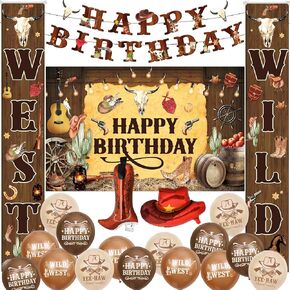 Cowboy Birthday Party Decorations for Men Women Western Cowboy Party Supplies Include Birthday Banner Backdrop West Wild Door Banner Boots Foil Balloons for West Theme Decor