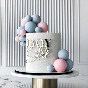 Boy or Girl Cake Topper, Acrylic Gender Reveal Cake Side Decoration Baby Shower Cake Baking Decoration Gender Reveal Party Supplies