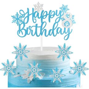 Frozen Snowflake Cake Toppers,Frozen Cake Decorations,Frozen 3rd Birthday Cake Toppers,Frozen Party Decor for Girls 3rd Birthday Decorations,Blue Frozen Snow Cake Topper Decorations Supplies