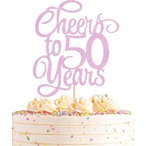 Cheers to 50 Years Cake Topper - Light Blue Glitter 50th Birthday Cake Decorating Supplies, Perfect for 50th Anniversary or Fifty Birthday Party, Photo Booth Props