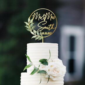 Personalized Initials Wedding Cake Topper in Acrylic Custom Wedding Anniversary Date Cake Topper Cake Decoration (Design 06)