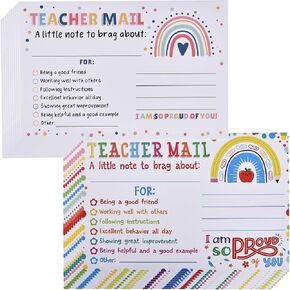 100PCS 4×6" Teacher Notes to Parents - for Teacher Must Haves,Mail to Parents,Classroom Supplies,Elementary and Daycare Essentials (4×6", Smiling apple &-shaped rainbow)