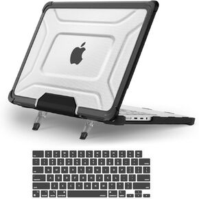 MOSISO Compatible with MacBook Pro 14 inch Case 2025-2021 M4 M3 M2 M1 A3112 A3185 A3401 A2918 A2992 A2779 A2442, Shockproof TPU Bumper Dots Plastic Hard Case with Foldable Stand&Keyboard Cover, Black
