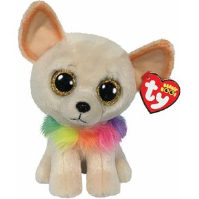 Ty - Plush - Beanie Boos - Chihuahua Dog - Chewey - Brown - Multicoloured Collar - Gold Glitter Eyes - The Plush with Big Sparkling Eyes - 15 cm - 36324