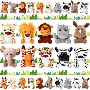 Leitee 10 Pcs Mini Safari Stuffed Animals Bulk 4.8'' Small Jungle Plush Stuffed Animals Toy Lion Tiger Elephant Giraffe Forest Plush Keychain for Theme Party Favor Classroom Award Birthday Baby Shower