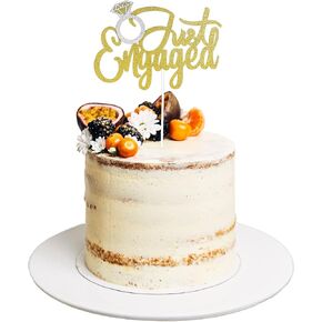 Just Engaged Cake Topper, Engagement Cake Topper, Glitter Pick Engaged Decor Engagement Party Decorations Ring Sign Cupcake Decorations for Wedding, Bridal Shower, Theme Party (Gold)