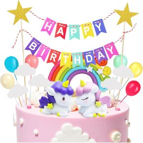 Knana 15Pcs Unicorn Cake Topper Unicorn Rainbow Cake Toppers Colorful Rainbow Clouds Birthday Cake Topper for Happy Birthday Cake Decorations Party Supplies