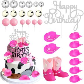 Knana 27Pcs Cowgirl Cake Topper Disco Cowgirl Party Cake Decorations with Cowgirl Hat Cowgirl Boots for Cowgirl Baby Shower Birthday Party Favors