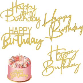 8 Pcs 4 Styles Acrylic cake Toppers Gold Birthday Cake Topper Set Acrylic Happy Birthday Cake Topper Acrylic Gold Double-Sided Glitter Letters Birthday Cake Decorations Cake Letters for Photo Supply