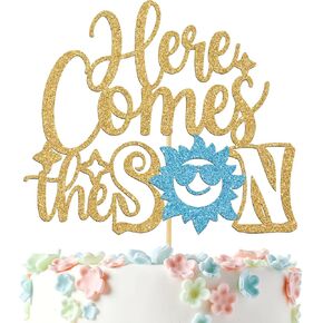 Here Comes the Son Cake Toppers, Welcome Baby Boy/We Can Bearly Wait Cake Decor, Sunshine Theme Baby Shower/Gender Reveal Party Decoration Supplies for Boy