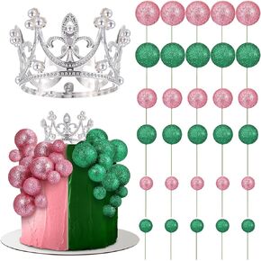 Sureio 32 Pcs Witch Theme Party Supplies Pink and Green Balloons Cake Decor Sticks Silver Crown Cake Topper Witch Hat Black Gear Decoration for Pink Green Birthday Halloween Party