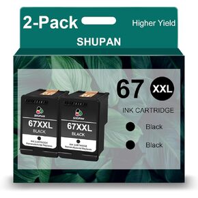 XXL 67 Black Ink Cartridges Remanufactured for HP 67XXL 67 Ink for DeskJet 2855e 2700 2700e 2710e DeskJet Plus 4122 4132 Envy Pro 6455 6458 Printer (2 Black)