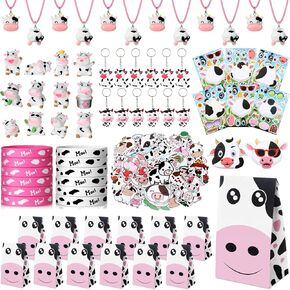 Fumete 122 Pcs Cow Party Favors Decorations Include Cow Print Silicone Bracelets Stickers Keychains Necklaces Gifts Bags Cartoon Sticker for Theme Party Favors