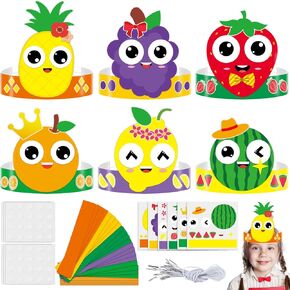 24 Sets Summer Fruits Headband Craft Kits DIY Fruit of The Spirit Paper Hat Crown with Strawberry Cutouts Back to School Art Stickers Craft for Kid Holiday Party Favor Supplies School Home Activity