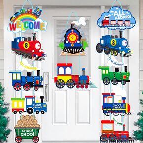 Train Crossing Theme Party Decorations Welcome Railroad Train Door Signs Railroad Train Cutouts Banners for Train Birthday Party Transportation Baby Shower Supplies