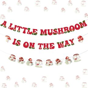 Kreatwow Mushroom Baby Shower Decorations A Little Mushroom is on The Way Banner Vintage Mushroom Garland Woodland Mushroom Theme Baby Shower Decorations Fairy Forest Wild Gender Reveal Party