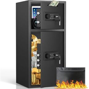 ZenithZest 6.0 Cub Large Safe Box with Depository Drop Slot and Fireproof Waterproof Bag, Double Door Safe with Dual Alarm System & Mute Function for Documents Cash Jewelry Valuables