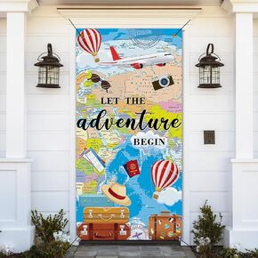 Let The Adventure Begin Door Cover Adventure Awaits Backdrop Travel World Map Adventure Time Theme Photo Background for Graduation Birthday Party Baby Shower Decoration Banner (36x72 inch (3x6FT))