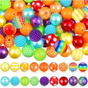 Sasylvia 100 Pcs 20 mm Rhinestone Beads Shine Disco Ball Bubblegum Plastic Chunky Loose Round Spacer Beads for Jewelry Making DIY Craft Pen Bracelet Supplies