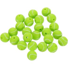 uxcell Sports Ball Beads, 30Pcs 15mm - Silicone Round Spacer Focal Beads, Rubber Loose Print Sports Beads for Keychain Making Pens DIY Crafts Necklace Bracelet Lanyard (White Baseball)