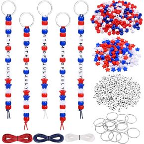 Sanixin 36 Sets 4th of July Beads Keychain Craft Kit Red White and Blue Keychain Patriotic Letter Beads Key Chain Bulk for American Independence Day Bag Charms Crafts Supplies