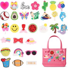 30Pcs Charms for Bogg Bag,Rubber Letters Flowers Baseball Beach Charms,Hawaii Beach Bag Charm Bogg Bag Accessories Charm Decoration