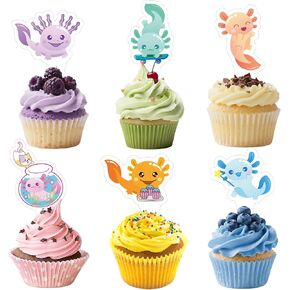 Axolotl Cupcake Toppers 48 Pcs Cute Axolotl Theme Birthdays Cake Decorations for Family Parties Birthday Party and Reptile Lover Events
