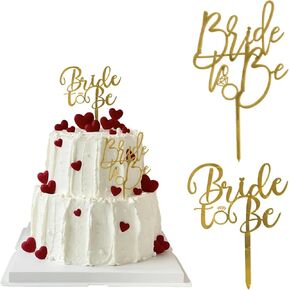 2 PCS Bridal Shower Cake Topper,Gold Acrylic Bride to Be Cake Topper,Wedding for Bridal Shower Engagement Party Bachelorette Party Decorations